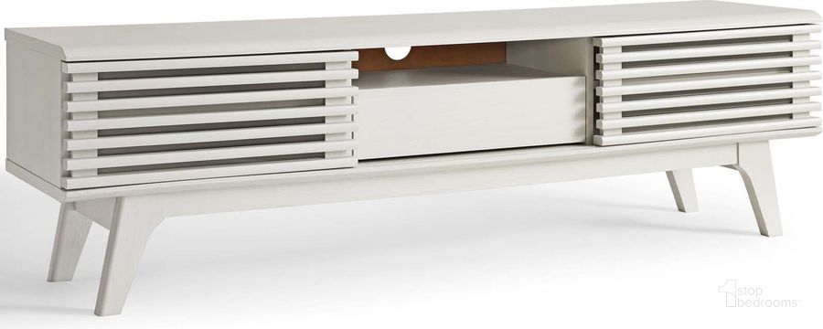 The appearance of Render White 59 Inch TV Stand designed by Modway in the modern / contemporary interior design. This white piece of furniture  was selected by 1StopBedrooms from Render Collection to add a touch of cosiness and style into your home. Sku: EEI-2541-WHI. Material: Wood. Product Type: TV Stand. Image1