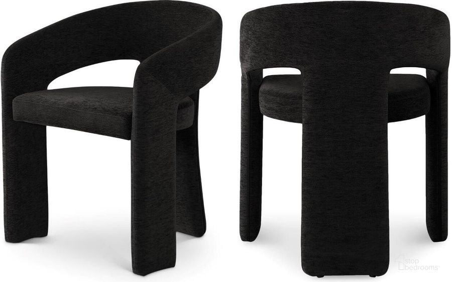 The appearance of Rendition Black Plush Fabric Dining Chair designed by Meridian in the modern / contemporary interior design. This black piece of furniture  was selected by 1StopBedrooms from Rendition Collection to add a touch of cosiness and style into your home. Sku: 911Black-C. Product Type: Dining Chair. Material: Iron. Image1