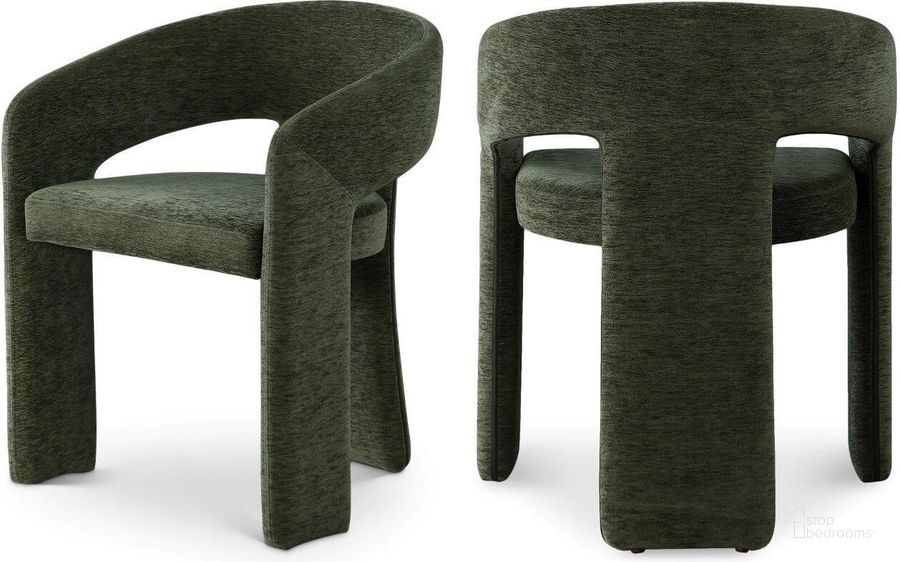 The appearance of Rendition Green Plush Fabric Dining Chair designed by Meridian in the modern / contemporary interior design. This green piece of furniture  was selected by 1StopBedrooms from Rendition Collection to add a touch of cosiness and style into your home. Sku: 911Green-C. Product Type: Dining Chair. Material: Iron. Image1