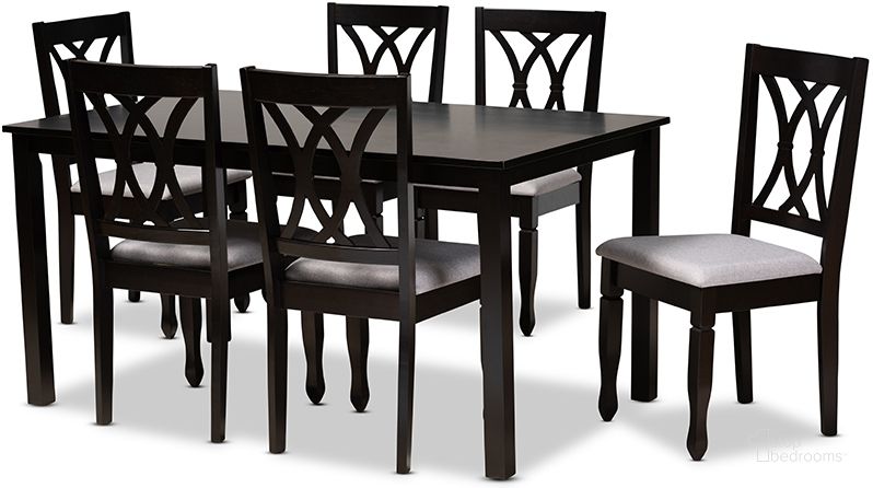 The appearance of Reneau Modern And Contemporary Grey Fabric Upholstered Espresso Brown Finished Wood 7-Piece Dining Set designed by Baxton Studio in the modern / contemporary interior design. This grey piece of furniture  was selected by 1StopBedrooms from Reneau Collection to add a touch of cosiness and style into your home. Sku: RH316C-Grey/Dark Brown-7PC Dining Set. Product Type: Dining Room Set. Material: MDF. Image1