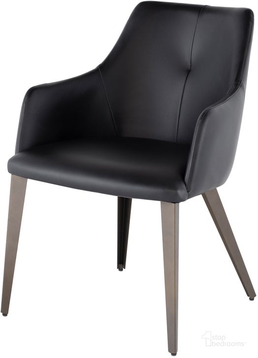 The appearance of Renee Black Naugahyde Dining Chair designed by Nuevo in the modern / contemporary interior design. This black piece of furniture  was selected by 1StopBedrooms from Renee Collection to add a touch of cosiness and style into your home. Sku: HGNE135. Product Type: Dining Chair. Material: Naugahyde. Image1