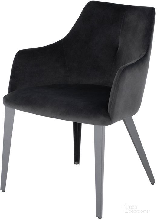 The appearance of Renee Shadow Grey Fabric Dining Chair designed by Nuevo in the modern / contemporary interior design. This dark gray piece of furniture  was selected by 1StopBedrooms from Renee Collection to add a touch of cosiness and style into your home. Sku: HGNE136. Material: Fabric. Product Type: Dining Chair. Image1