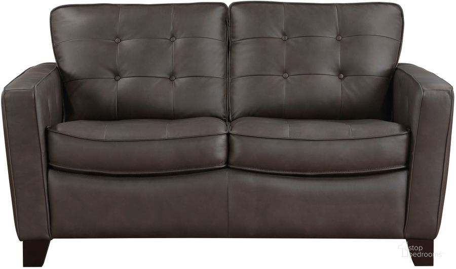 The appearance of Renzo Leather Loveseat In Brown designed by Homelegance in the modern / contemporary interior design. This brown piece of furniture  was selected by 1StopBedrooms from Renzo Collection to add a touch of cosiness and style into your home. Sku: 9266BRW-2. Material: Leather. Product Type: Loveseat. Image1