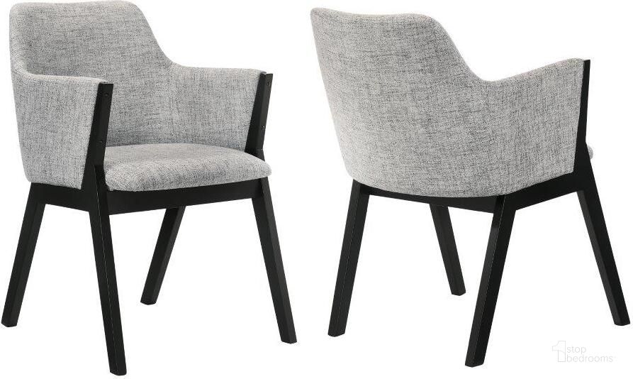 The appearance of Renzo Light Gray Fabric And Black Wood Dining Side Chair designed by Armen Living in the modern / contemporary interior design. This black piece of furniture  was selected by 1StopBedrooms from Renzo Collection to add a touch of cosiness and style into your home. Sku: LCRESIBLGR. Product Type: Side Chair. Material: Rubberwood. Image1