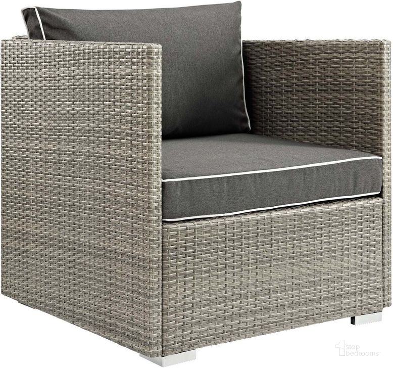The appearance of Repose Outdoor Patio Armchair In Light Gray Charcoal designed by Modway in the modern / contemporary interior design. This light gray charcoal piece of furniture  was selected by 1StopBedrooms from Repose Collection to add a touch of cosiness and style into your home. Sku: EEI-2960-LGR-CHA. Material: Rattan. Product Type: Outdoor Chair. Image1