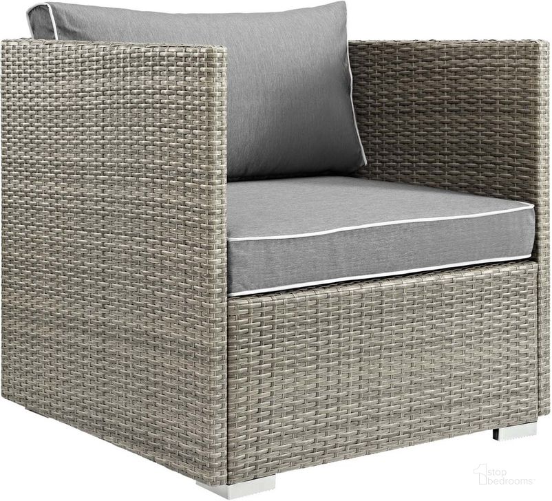 The appearance of Repose Outdoor Patio Armchair In Light Gray Gray designed by Modway in the modern / contemporary interior design. This light gray gray piece of furniture  was selected by 1StopBedrooms from Repose Collection to add a touch of cosiness and style into your home. Sku: EEI-2960-LGR-GRY. Material: Rattan. Product Type: Outdoor Chair. Image1