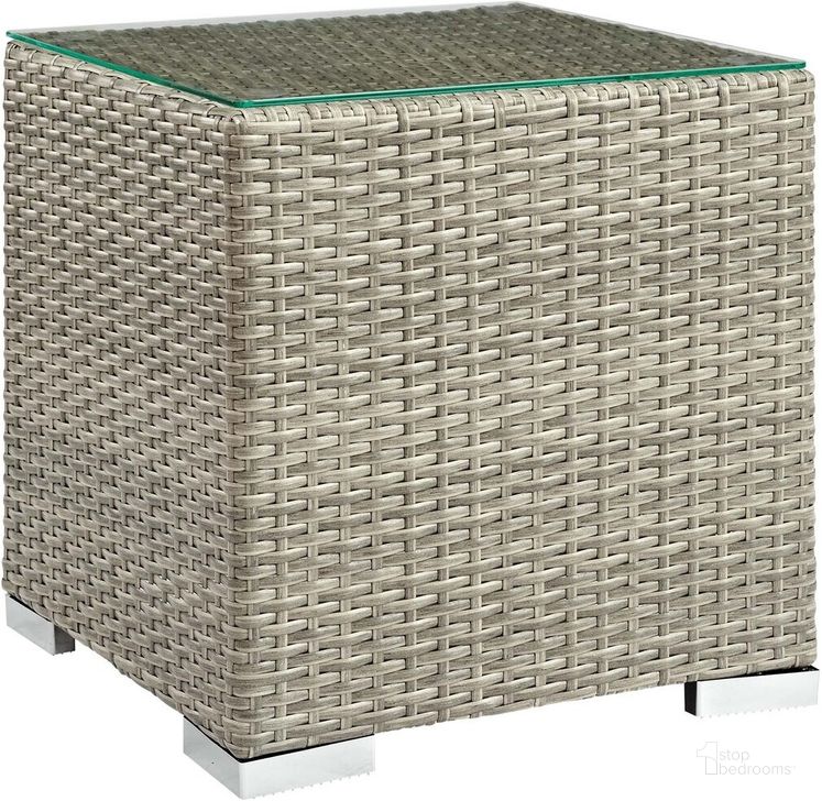 The appearance of Repose Outdoor Patio Side Table In Light Gray designed by Modway in the modern / contemporary interior design. This light gray piece of furniture  was selected by 1StopBedrooms from Repose Collection to add a touch of cosiness and style into your home. Sku: EEI-2692-LGR. Material: Rattan. Product Type: Outdoor Table. Image1