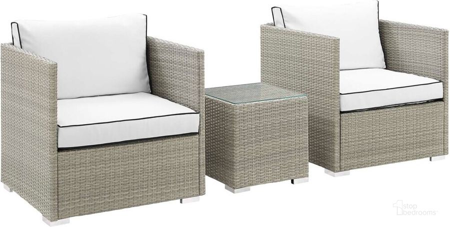 The appearance of Repose 3-Piece Outdoor Patio Sectional Set In Light Gray White designed by Modway in the modern / contemporary interior design. This light gray white piece of furniture  was selected by 1StopBedrooms from Repose Collection to add a touch of cosiness and style into your home. Sku: EEI-3006-LGR-WHI-SET. Material: Rattan. Product Type: Outdoor Conversation Set. Image1