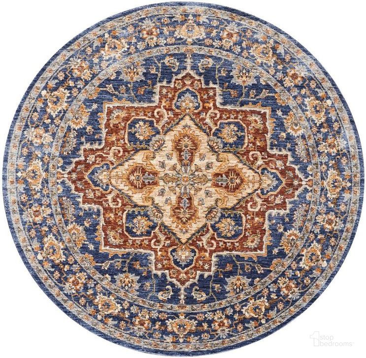 The appearance of Reseda Blue 5 Round Area Rug designed by Nourison in the traditional interior design. This blue piece of furniture  was selected by 1StopBedrooms from Reseda Collection to add a touch of cosiness and style into your home. Sku: 99446119391. Material: Polyester. Product Type: Area Rugs. Image1