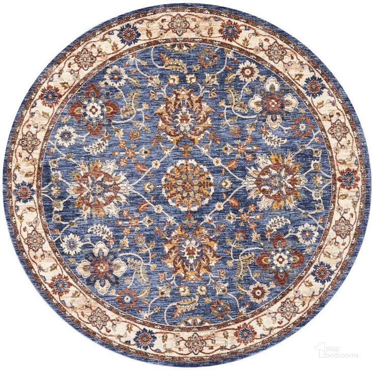 The appearance of Reseda Blue 5 Round Area Rug designed by Nourison in the traditional interior design. This blue and beige piece of furniture  was selected by 1StopBedrooms from Reseda Collection to add a touch of cosiness and style into your home. Sku: 99446146861. Material: Polyester. Product Type: Area Rugs. Image1