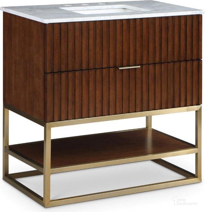 The appearance of Reseda Pl Walnut Bathroom Vanity Bathroom Furniture 0qb24543880 designed by Furnique in the modern / contemporary interior design. This walnut piece of furniture  was selected by 1StopBedrooms from Reseda Pl Collection to add a touch of cosiness and style into your home. Sku: 404Walnut-36. Material: Marble. Product Type: Bathroom Vanity. Image1