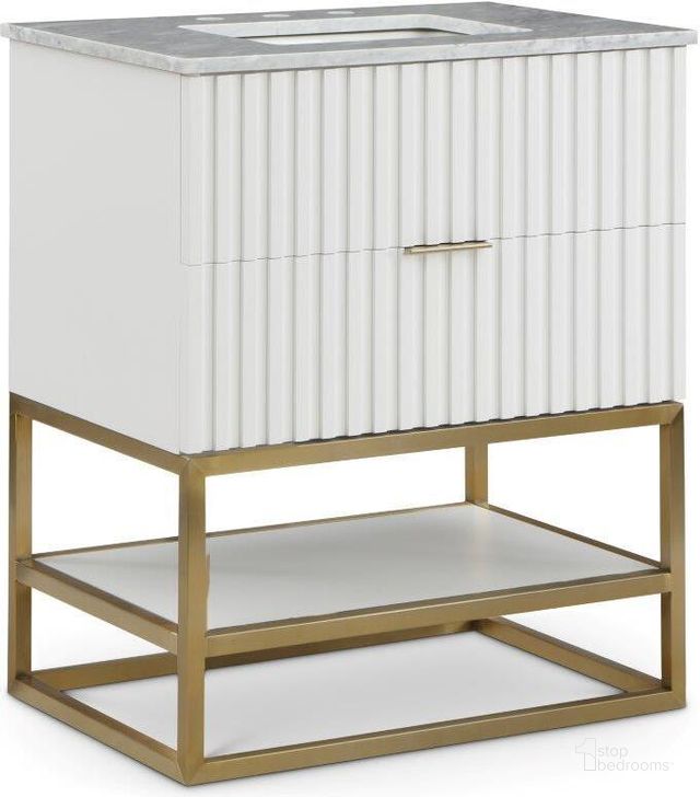 The appearance of Reseda Pl White Bathroom Vanity Bathroom Furniture 0qb24543894 designed by Furnique in the modern / contemporary interior design. This white piece of furniture  was selected by 1StopBedrooms from Reseda Pl Collection to add a touch of cosiness and style into your home. Sku: 404White-30. Material: MDF. Product Type: Bathroom Vanity. Image1
