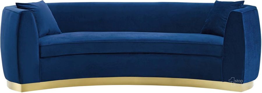 The appearance of Resolute Navy Curved Performance Velvet Sofa designed by Modway in the modern / contemporary interior design. This navy piece of furniture  was selected by 1StopBedrooms from Resolute Collection to add a touch of cosiness and style into your home. Sku: EEI-3408-NAV. Material: Wood. Product Type: Sofa. Image1