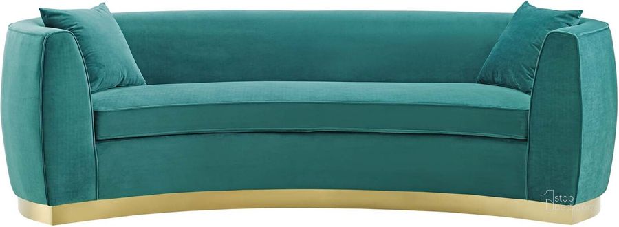The appearance of Resolute Teal Curved Performance Velvet Sofa designed by Modway in the modern / contemporary interior design. This teal piece of furniture  was selected by 1StopBedrooms from Resolute Collection to add a touch of cosiness and style into your home. Sku: EEI-3408-TEA. Material: Wood. Product Type: Sofa. Image1