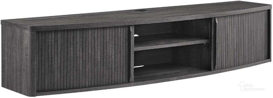 The appearance of Resonance 60 Inch Wall Mount TV Stand In Charcoal designed by Modway in the transitional interior design. This charcoal piece of furniture  was selected by 1StopBedrooms from Resonance Collection to add a touch of cosiness and style into your home. Sku: EEI-6182-CHA. Material: Wood. Product Type: TV Stand. Image1