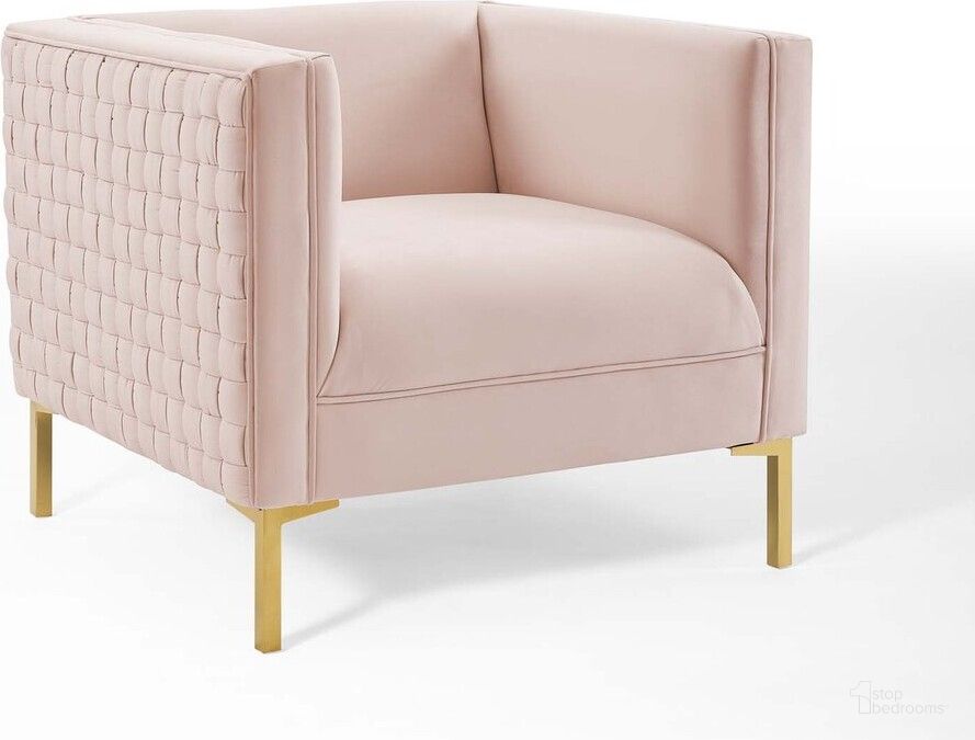 The appearance of Resonate Performance Velvet Armchair In Pink designed by Modway in the glam interior design. This pink piece of furniture  was selected by 1StopBedrooms from Resonate Collection to add a touch of cosiness and style into your home. Sku: EEI-3916-PNK. Product Type: Living Room Chair. Material: Foam. Image1