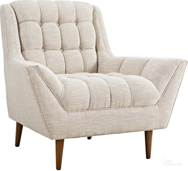 The appearance of Response Upholstered Fabric Armchair In Beige designed by Modway in the  interior design. This beige piece of furniture  was selected by 1StopBedrooms from Response Collection to add a touch of cosiness and style into your home. Sku: EEI-1786-BEI. Product Type: Living Room Chair. Material: Foam. Image1
