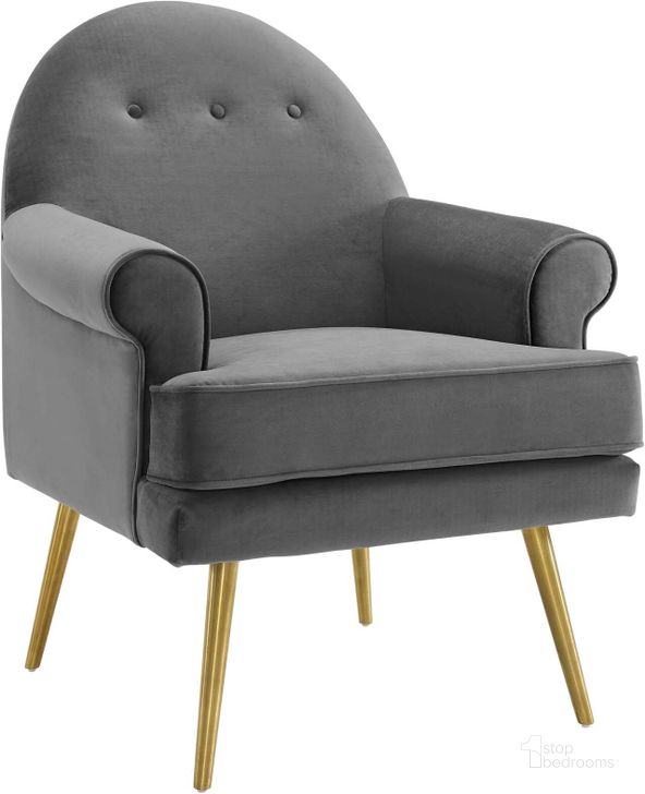 The appearance of Revive Gray Tufted Button Accent Performance Velvet Arm Chair designed by Modway in the modern / contemporary interior design. This gray piece of furniture  was selected by 1StopBedrooms from Revive Collection to add a touch of cosiness and style into your home. Sku: EEI-3412-GRY. Product Type: Living Room Chair. Material: Pine. Image1