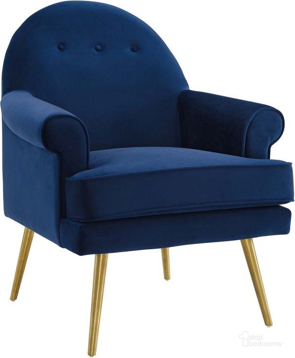 The appearance of Revive Navy Tufted Button Accent Performance Velvet Arm Chair designed by Modway in the modern / contemporary interior design. This navy piece of furniture  was selected by 1StopBedrooms from Revive Collection to add a touch of cosiness and style into your home. Sku: EEI-3412-NAV. Product Type: Living Room Chair. Material: Pine. Image1