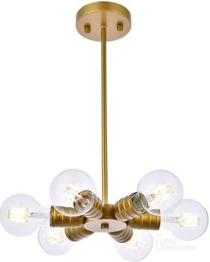 The appearance of Reyes 6 Lights Brass Pendant designed by Elegant Lighting in the transitional interior design. This brass piece of furniture  was selected by 1StopBedrooms from Reyes Collection to add a touch of cosiness and style into your home. Sku: LD2338BR. Product Type: Pendant Lighting. Material: Iron. Image1