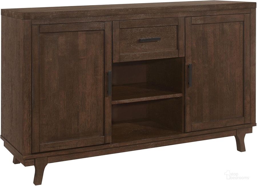 The appearance of Reynolds 2-Door Dining Sideboard Server In Brown Oak designed by Coaster in the rustic / southwestern interior design. This brown oak piece of furniture  was selected by 1StopBedrooms from Reynolds Collection to add a touch of cosiness and style into your home. Sku: 107595. Material: Wood. Product Type: Buffets, Sideboards and Server. Image1