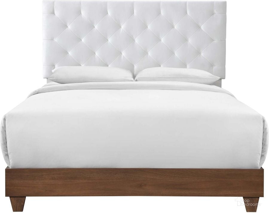 The appearance of Rhiannon Walnut White Diamond Tufted Upholstered Performance Velvet Queen Bed designed by Modway in the modern / contemporary interior design. This walnut white piece of furniture  was selected by 1StopBedrooms from Rhiannon Collection to add a touch of cosiness and style into your home. Sku: MOD-6147-WAL-WHI. Bed Type: Panel Bed. Material: Wood. Product Type: Panel Bed. Bed Size: Queen. Image1