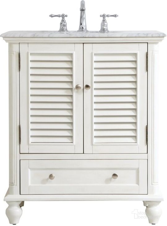 The appearance of Rhodes 30 Inch Single Bathroom Vanity In Antique White designed by Elegant Lighting in the coastal interior design. This antique white piece of furniture  was selected by 1StopBedrooms from Rhodes Collection to add a touch of cosiness and style into your home. Sku: VF30530AW. Material: Wood. Product Type: Bathroom Vanity. Image1
