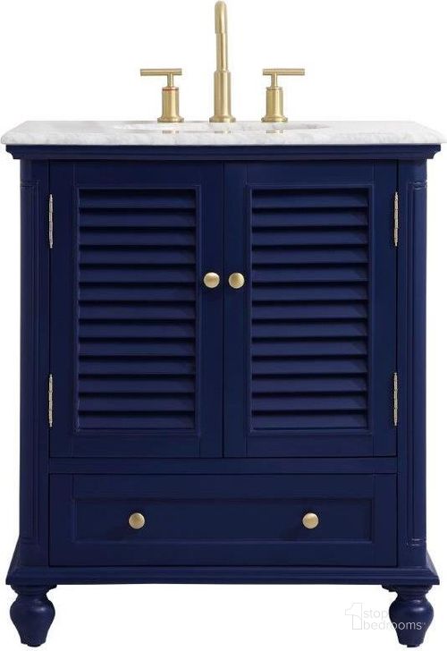 The appearance of Rhodes 30 Inch Single Bathroom Vanity In Blue designed by Elegant Lighting in the coastal interior design. This blue piece of furniture  was selected by 1StopBedrooms from Rhodes Collection to add a touch of cosiness and style into your home. Sku: VF30530BL. Material: Wood. Product Type: Bathroom Vanity. Image1