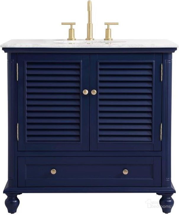 The appearance of Rhodes 36 Inch Single Bathroom Vanity In Blue designed by Elegant Lighting in the coastal interior design. This blue piece of furniture  was selected by 1StopBedrooms from Rhodes Collection to add a touch of cosiness and style into your home. Sku: VF30536BL. Material: Wood. Product Type: Bathroom Vanity. Image1