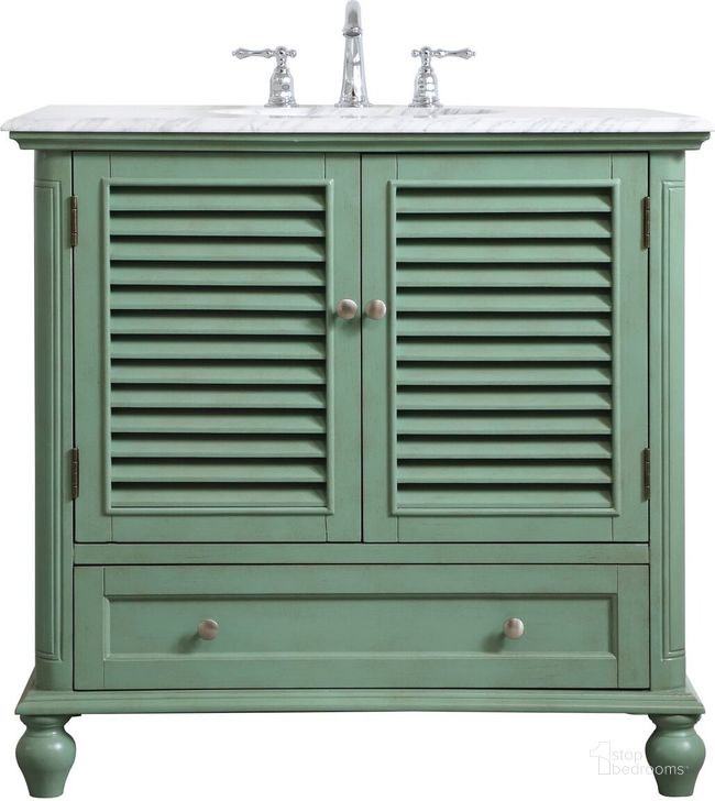 The appearance of Rhodes 36 Inch Single Bathroom Vanity In Vintage Mint designed by Elegant Lighting in the coastal interior design. This mint piece of furniture  was selected by 1StopBedrooms from Rhodes Collection to add a touch of cosiness and style into your home. Sku: VF30536VM. Material: Wood. Product Type: Bathroom Vanity. Image1