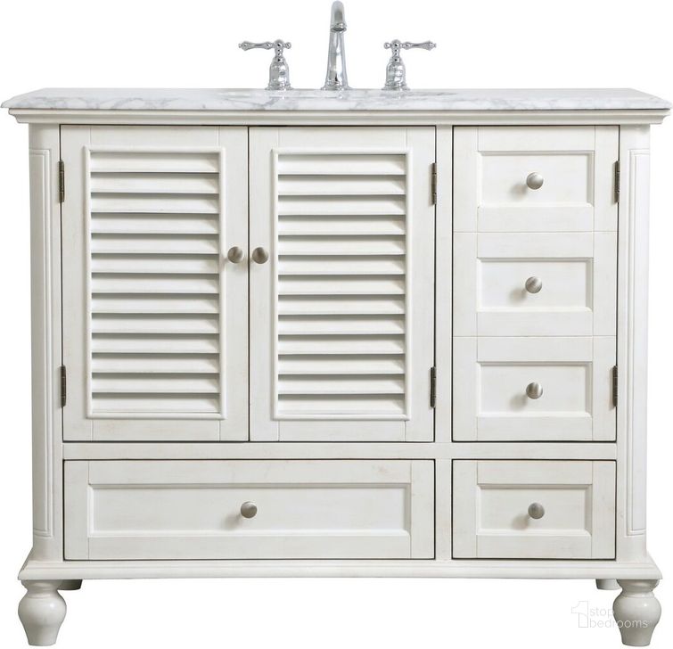 The appearance of Rhodes 42 Inch Single Bathroom Vanity In Antique White designed by Elegant Lighting in the coastal interior design. This antique white piece of furniture  was selected by 1StopBedrooms from Rhodes Collection to add a touch of cosiness and style into your home. Sku: VF30542AW. Material: Wood. Product Type: Bathroom Vanity. Image1