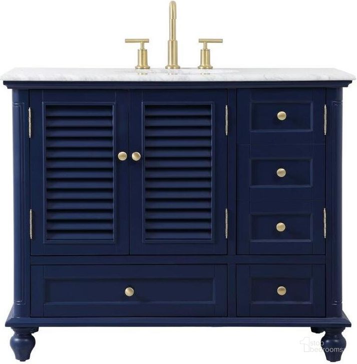 The appearance of Rhodes 42 Inch Single Bathroom Vanity In Blue designed by Elegant Lighting in the coastal interior design. This blue piece of furniture  was selected by 1StopBedrooms from Rhodes Collection to add a touch of cosiness and style into your home. Sku: VF30542BL. Material: Wood. Product Type: Bathroom Vanity. Image1