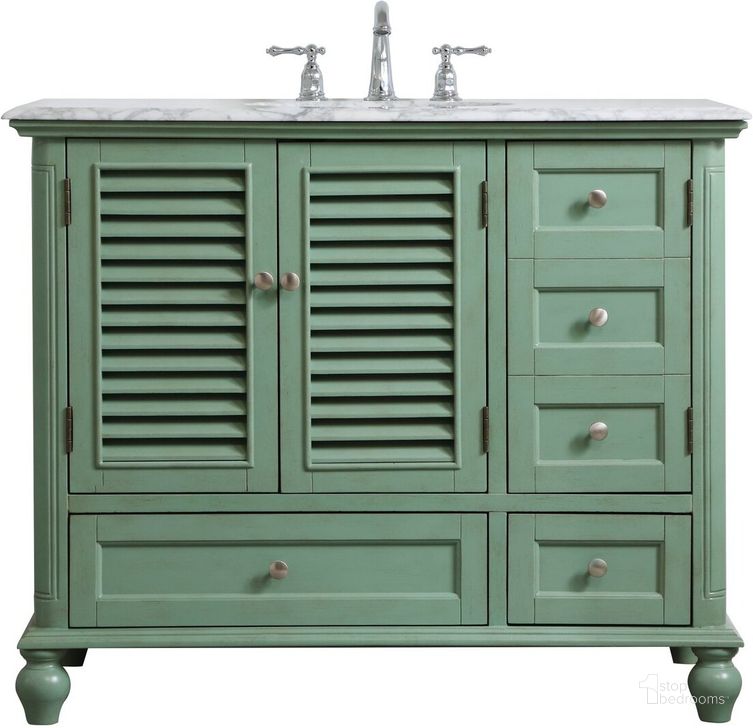 The appearance of Rhodes 42 Inch Single Bathroom Vanity In Vintage Mint designed by Elegant Lighting in the coastal interior design. This mint piece of furniture  was selected by 1StopBedrooms from Rhodes Collection to add a touch of cosiness and style into your home. Sku: VF30542VM. Material: Wood. Product Type: Bathroom Vanity. Image1