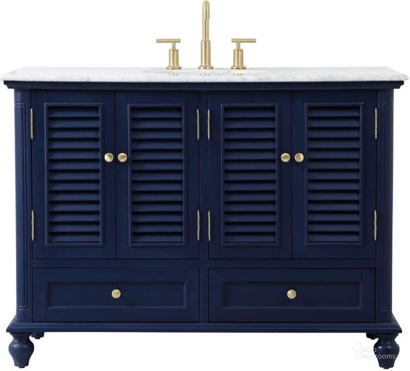 The appearance of Rhodes 48 Inch Single Bathroom Vanity In Blue designed by Elegant Lighting in the coastal interior design. This blue piece of furniture  was selected by 1StopBedrooms from Rhodes Collection to add a touch of cosiness and style into your home. Sku: VF30548BL. Material: Wood. Product Type: Bathroom Vanity. Image1