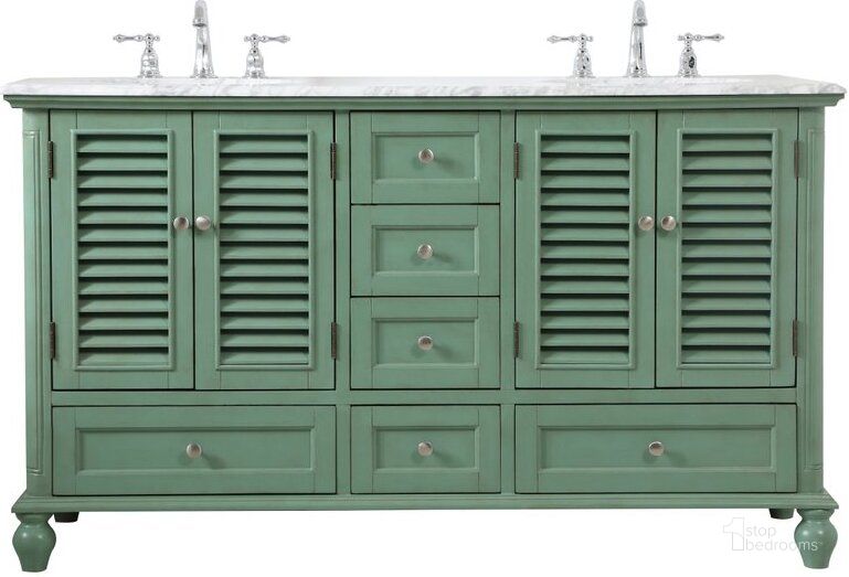 The appearance of Rhodes 60 Inch Double Bathroom Vanity In Vintage Mint designed by Elegant Lighting in the coastal interior design. This mint piece of furniture  was selected by 1StopBedrooms from Rhodes Collection to add a touch of cosiness and style into your home. Sku: VF30560DVM. Material: Wood. Product Type: Bathroom Vanity. Image1