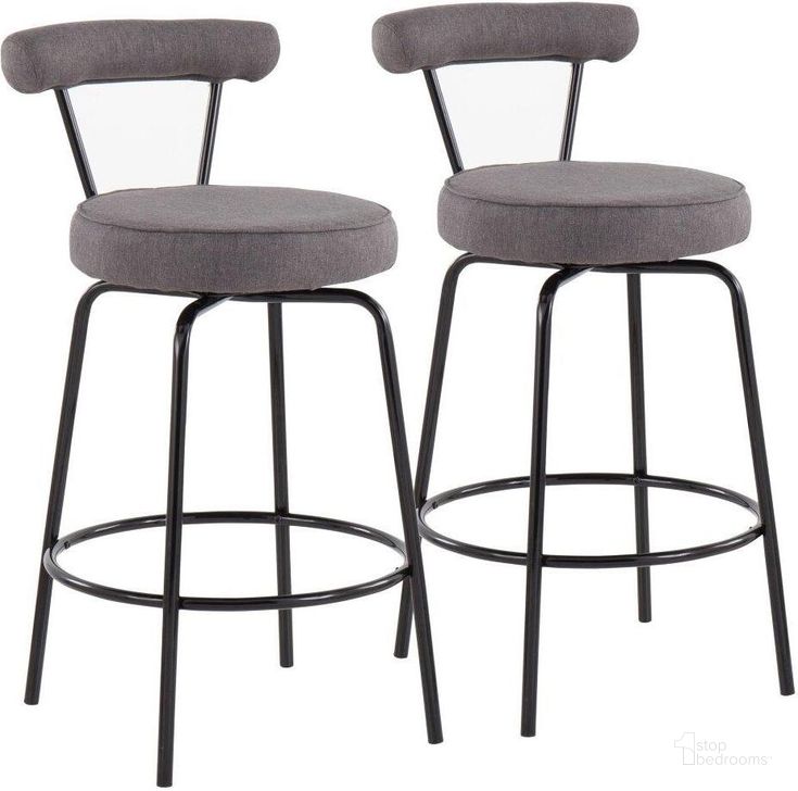 The appearance of Rhonda Contemporary Counter Stool In Black Steel And Charcoal Fabric - Set Of 2 designed by Lumisource in the modern / contemporary interior design. This black piece of furniture  was selected by 1StopBedrooms from Rhonda Collection to add a touch of cosiness and style into your home. Sku: B26-RHONDA BKCHAR2. Material: Polyester. Product Type: Barstool. Image1