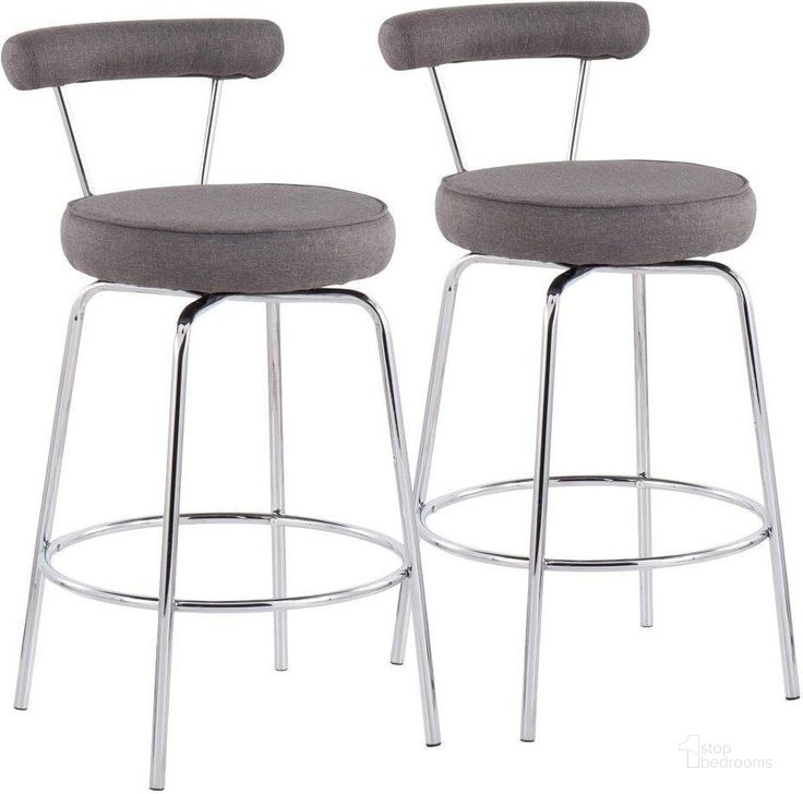 The appearance of Rhonda Contemporary Counter Stool In Chrome And Charcoal Fabric - Set Of 2 designed by Lumisource in the modern / contemporary interior design. This charcoal piece of furniture  was selected by 1StopBedrooms from Rhonda Collection to add a touch of cosiness and style into your home. Sku: B26-RHONDA CHAR2. Material: Polyester. Product Type: Barstool. Image1