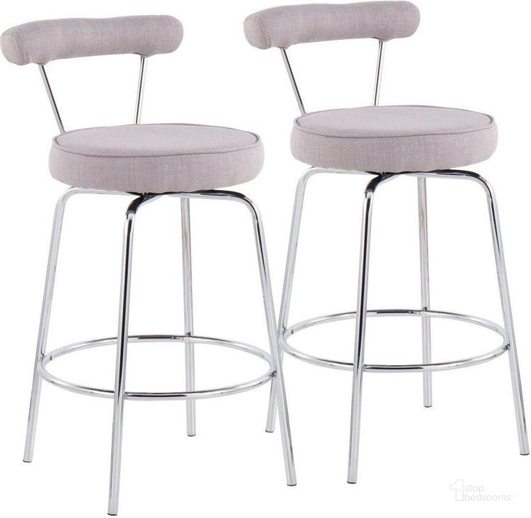 The appearance of Rhonda Contemporary Counter Stool In Chrome And Light Grey Fabric - Set Of 2 designed by Lumisource in the modern / contemporary interior design. This gray piece of furniture  was selected by 1StopBedrooms from Rhonda Collection to add a touch of cosiness and style into your home. Sku: B26-RHONDA LGY2. Material: Polyester. Product Type: Barstool. Image1