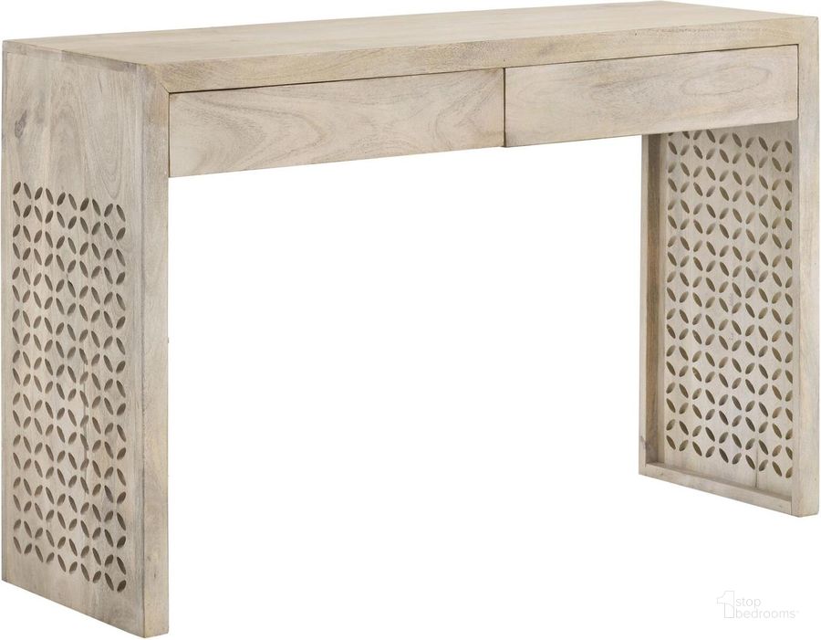 The appearance of Rickman Rectangular 2-Drawer Console Table In White Washed designed by Coaster in the modern / contemporary interior design. This washed white piece of furniture  was selected by 1StopBedrooms from Rickman Collection to add a touch of cosiness and style into your home. Sku: 959543. Material: Wood. Product Type: Console Table. Image1