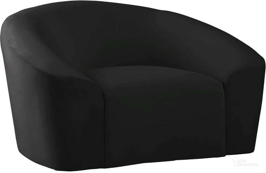 The appearance of Riley Black Velvet Chair designed by Meridian in the modern / contemporary interior design. This black velvet piece of furniture  was selected by 1StopBedrooms from Riley Collection to add a touch of cosiness and style into your home. Sku: 610Black-C. Product Type: Living Room Chair. Material: Velvet. Image1