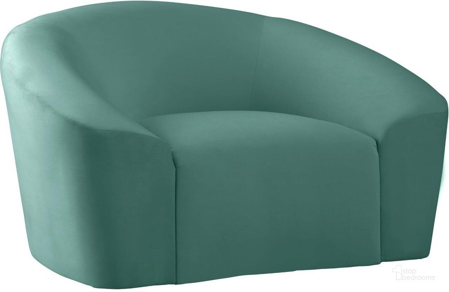 The appearance of Riley Mint Velvet Chair designed by Meridian in the modern / contemporary interior design. This mint velvet piece of furniture  was selected by 1StopBedrooms from Riley Collection to add a touch of cosiness and style into your home. Sku: 610Mint-C. Product Type: Living Room Chair. Material: Velvet. Image1