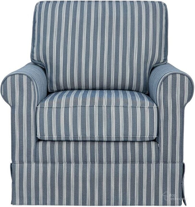 The appearance of Riley Traditional Striped Upholstered Skirted Swivel Accent Chair In Navy designed by Jofran in the traditional interior design. This navy piece of furniture  was selected by 1StopBedrooms from Riley Collection to add a touch of cosiness and style into your home. Sku: RILEY-SW-NAVY. Product Type: Accent Chair. Material: Plywood. Image1
