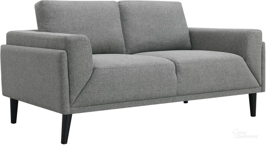 The appearance of Rilynn Upholstered Track Arms Loveseat In Grey designed by Coaster in the modern / contemporary interior design. This grey piece of furniture  was selected by 1StopBedrooms from Rilynn Collection to add a touch of cosiness and style into your home. Sku: 509525. Material: Upholstered. Product Type: Loveseat. Image1