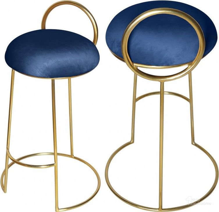 The appearance of Ring Navy Velvet Counter Stool 951Navy-C designed by Meridian in the modern / contemporary interior design. This navy velvet piece of furniture  was selected by 1StopBedrooms from Ring Collection to add a touch of cosiness and style into your home. Sku: 951Navy-C. Product Type: Barstool. Material: Velvet. Image1