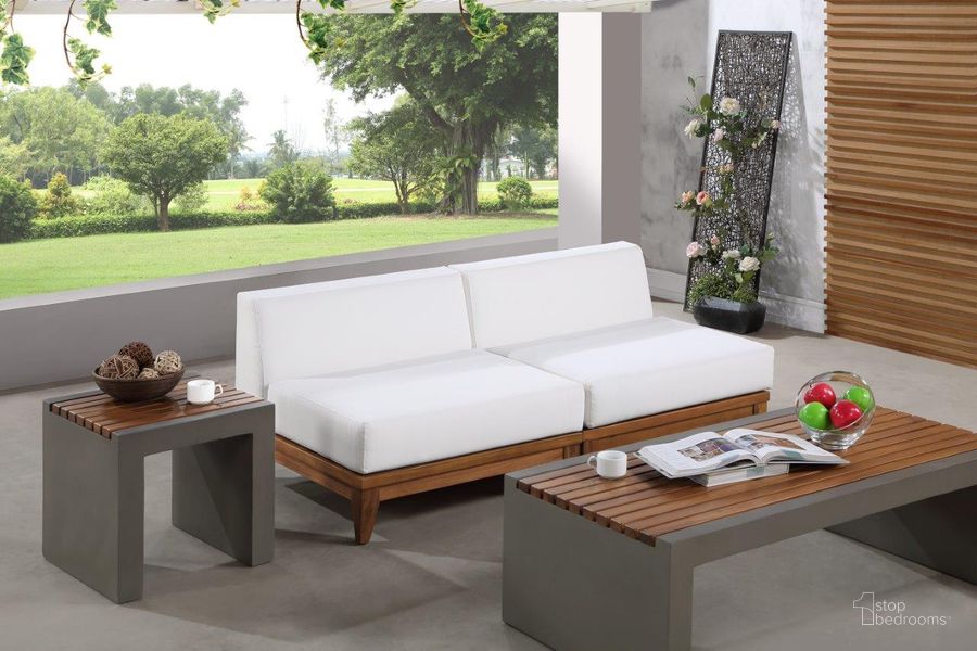 The appearance of Rio Off White Waterproof Fabric Modular Sofa 389White-S70 designed by Meridian in the modern / contemporary interior design. This off white piece of furniture  was selected by 1StopBedrooms from Rio Collection to add a touch of cosiness and style into your home. Sku: 389White-S70-1;389White-S70-2. Material: Wood. Product Type: Outdoor Sofa. Image1