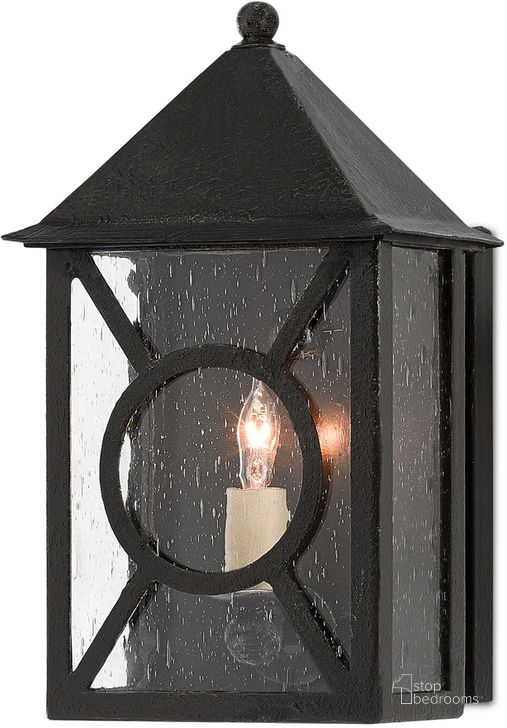The appearance of Ripley Small Outdoor Wall Sconce In Midnight designed by Currey & Company in the modern / contemporary interior design. This midnight piece of furniture  was selected by 1StopBedrooms from Ripley Collection to add a touch of cosiness and style into your home. Sku: 5500-0004. Product Type: Wall Sconce. Material: Iron. Image1