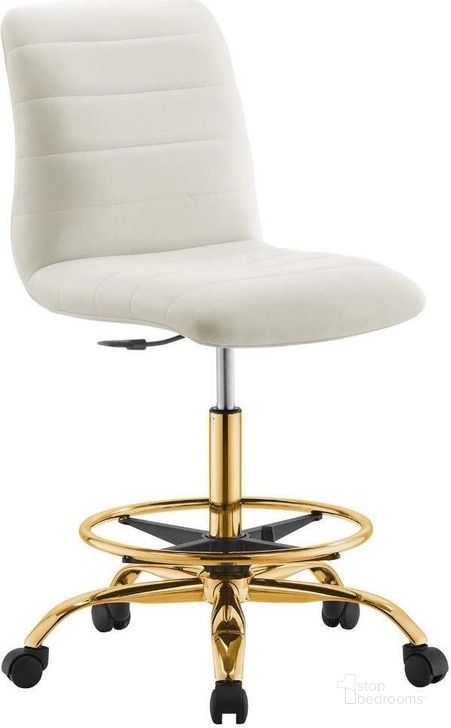 The appearance of Ripple Armless Performance Velvet Drafting Chair In Gold Ivory designed by Modway in the transitional interior design. This gold ivory piece of furniture  was selected by 1StopBedrooms from Ripple Collection to add a touch of cosiness and style into your home. Sku: EEI-4976-GLD-IVO. Material: Polyester. Product Type: Office Chair. Image1