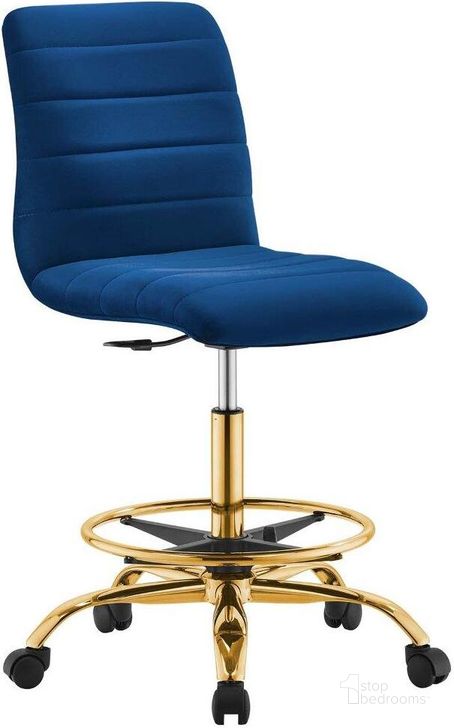 The appearance of Ripple Armless Performance Velvet Drafting Chair In Gold Navy designed by Modway in the transitional interior design. This gold navy piece of furniture  was selected by 1StopBedrooms from Ripple Collection to add a touch of cosiness and style into your home. Sku: EEI-4976-GLD-NAV. Material: Polyester. Product Type: Office Chair. Image1