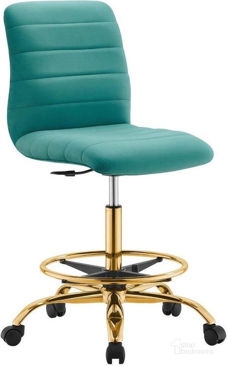 The appearance of Ripple Armless Performance Velvet Drafting Chair In Gold Teal designed by Modway in the transitional interior design. This gold teal piece of furniture  was selected by 1StopBedrooms from Ripple Collection to add a touch of cosiness and style into your home. Sku: EEI-4976-GLD-TEA. Material: Polyester. Product Type: Office Chair. Image1