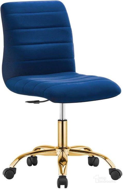 The appearance of Ripple Armless Performance Velvet Office Chair In Gold Navy designed by Modway in the transitional interior design. This gold navy piece of furniture  was selected by 1StopBedrooms from Ripple Collection to add a touch of cosiness and style into your home. Sku: EEI-4972-GLD-NAV. Material: Polyester. Product Type: Office Chair. Image1